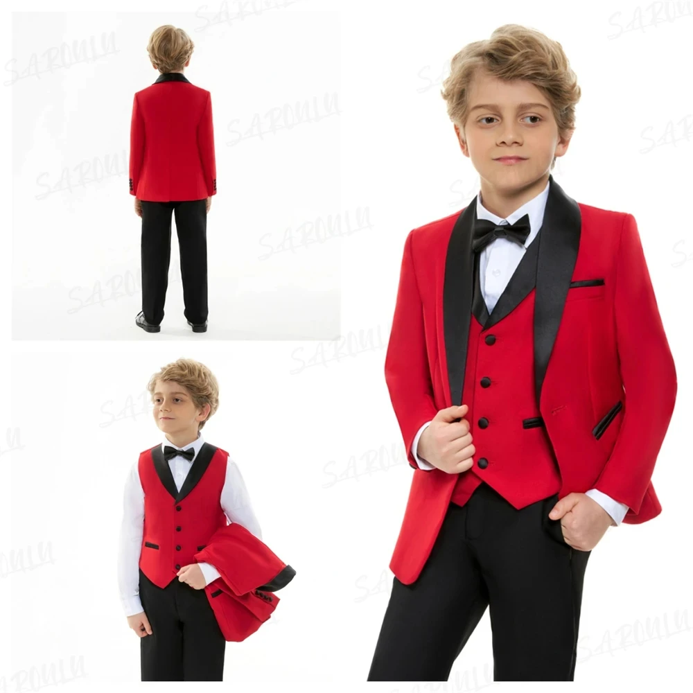 

4 Pieces Slim Fit Boy's Suit Set Tuxedo For Formal Occasion Blazer Vest And Pants Kids Outfit For Wedding Prom School Activities
