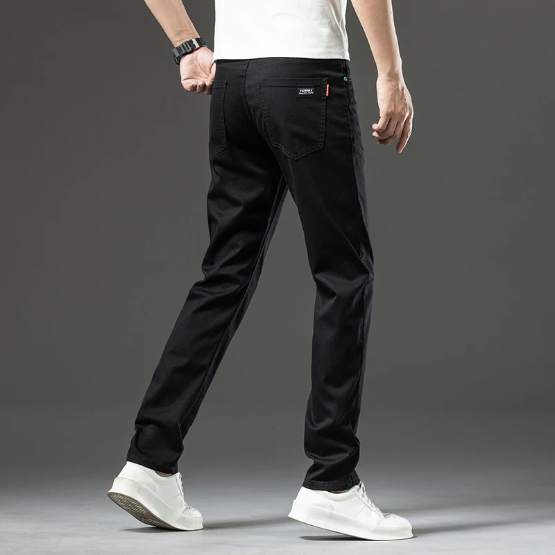 Pure Black Jeans Men's 2024 Business Casual Loose All-Match Fashion Straight Stretch Slim Simple Trousers