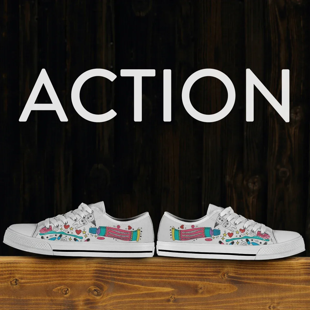 Cartoon Teeth Women Canvas Shoes White Rubber Sneakers Comfortable Breathable Flats Casual Footwear