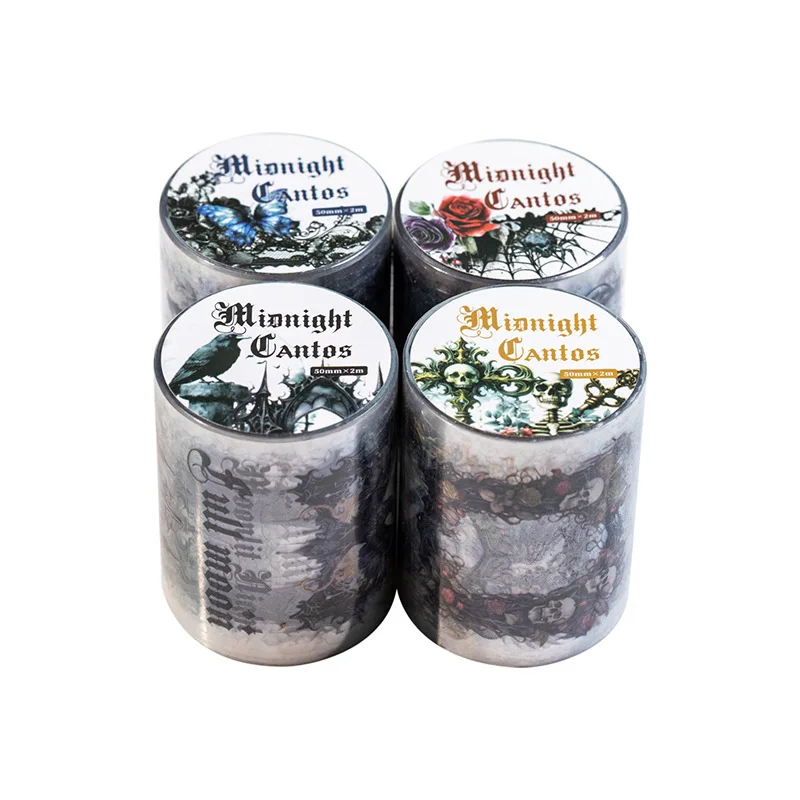 1롤/2롤 다크 나이트 포엠 시리즈 테이프 고딕 레트로 테마 저널 DIY 데코 매칭 재료 4개 세트