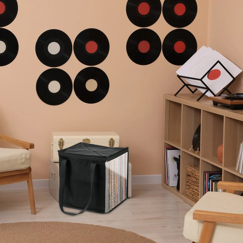 Vinyl Record Storage Case Portable carrying case shockproof dustproof safe storage bag with lid handles for 12 inch vinyl albums