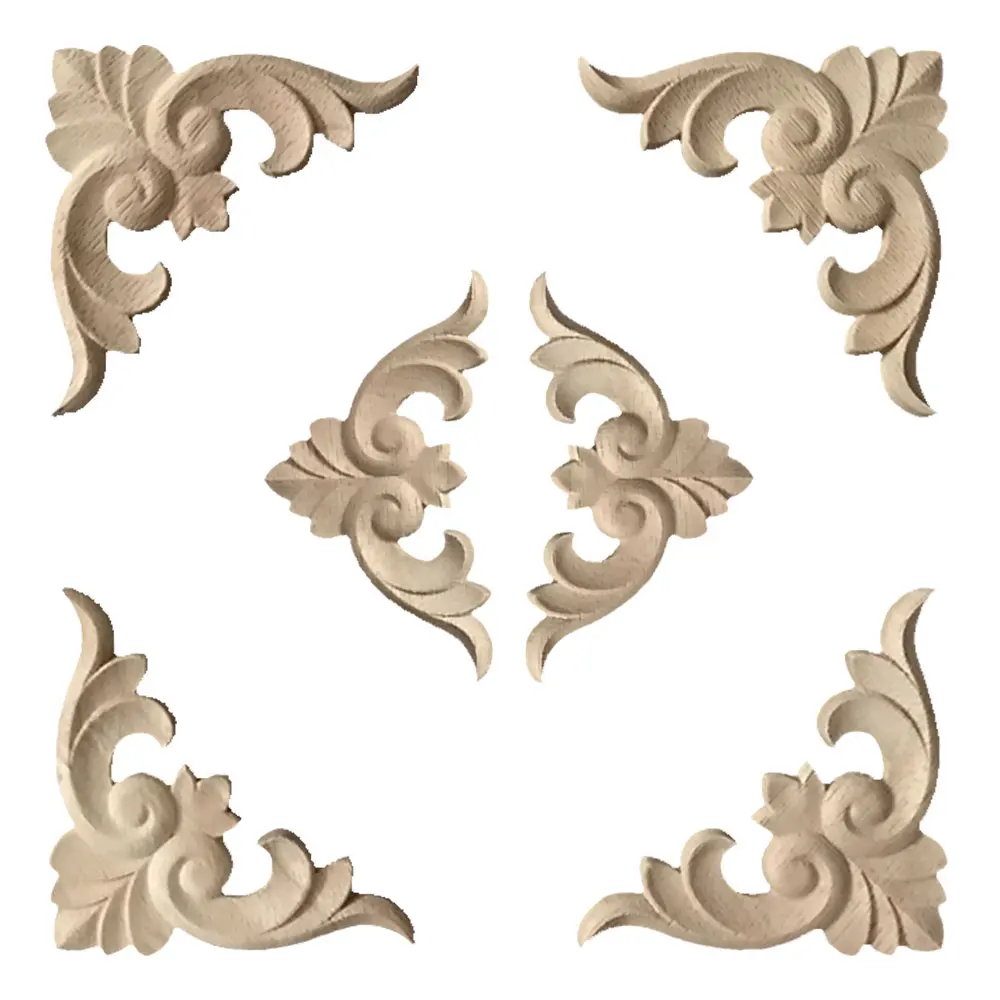 

6 Pcs Wood Carved Onlay Applique Decorative Light Door Decors Wall Decors for Cabinets Windows Cupboards Mirrors Furniture