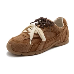 AIYUQI Women's Genuine Leather Retro Sneakers with Winter Velvet Fur Lining - 255 (Brown)
