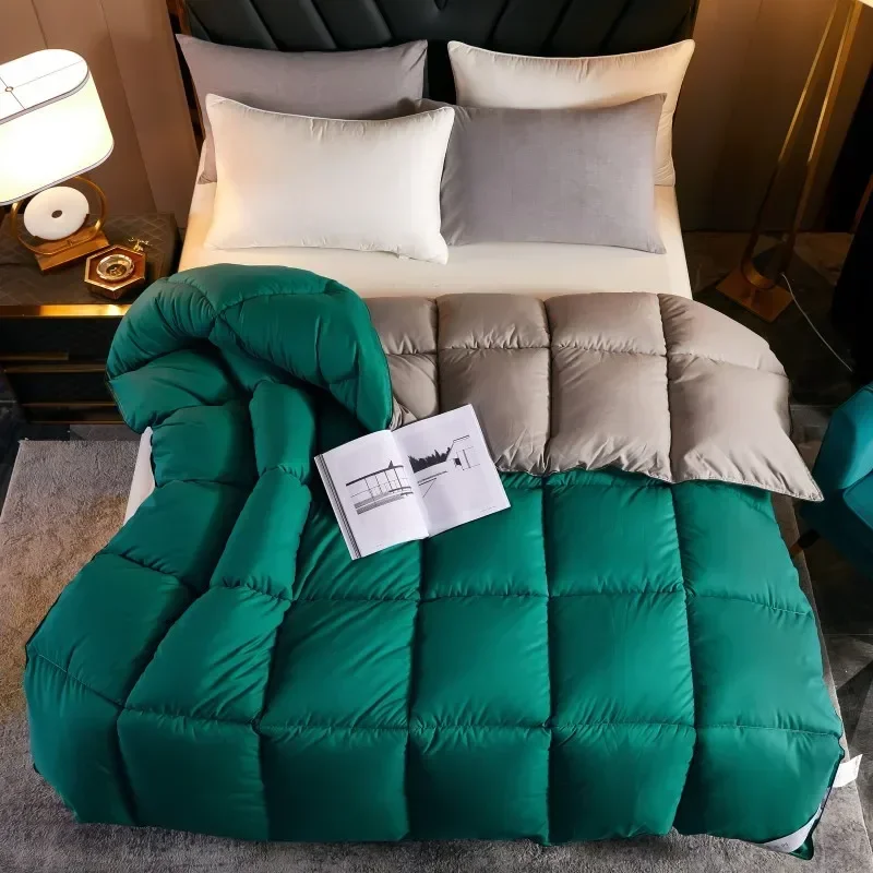 Goose Down Duvet Comforter Quilted Winter Thick Blanket Solid Color Bedclothes 91-95%