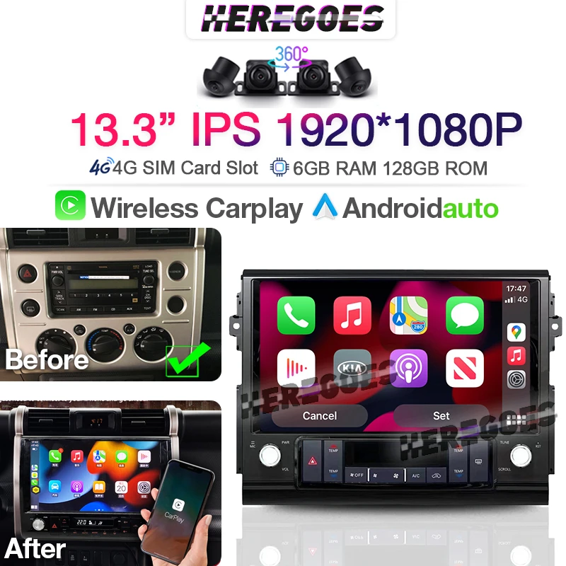 

Carplay 13.3" DSP Android 10 Car Radio For Toyota FJ Cruiser 2007-2017 1920*1080 Multimedia Player GPS Navi Stereo 8G+128G Wifi