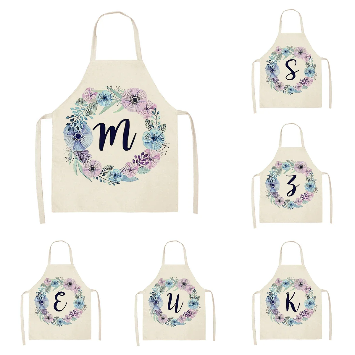 

Home wreath Letter Pattern Apron Women Men child Linen Stain Resistant Apron Cooking Household Cleaning Tool Kitchen Utensils