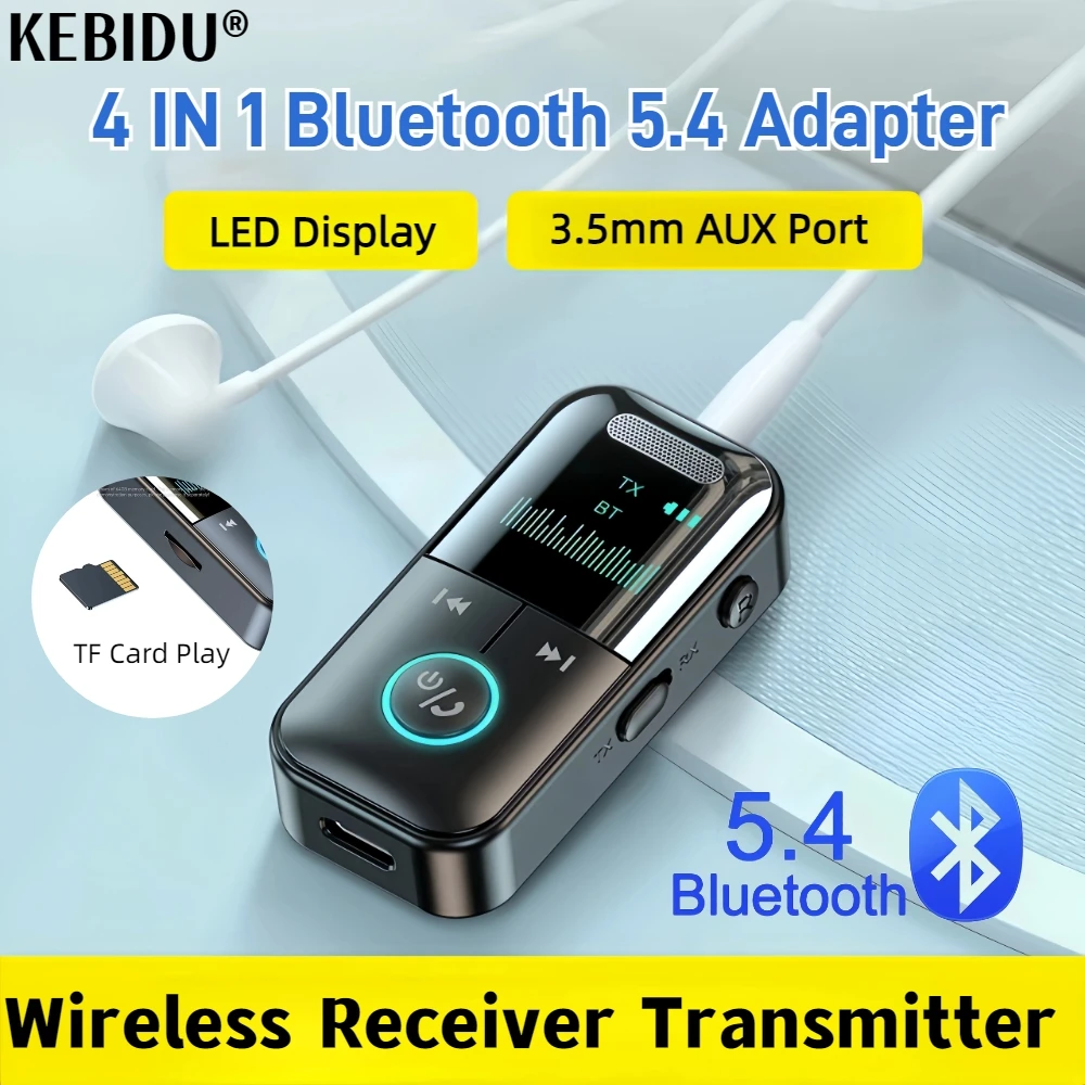 Bluetooth Adapter Bluetooth 5.4 Adapter Transmitter Receiver Wireless Audio Car Music Headphone Speaker PC TV 200mA Battery Support TF Card