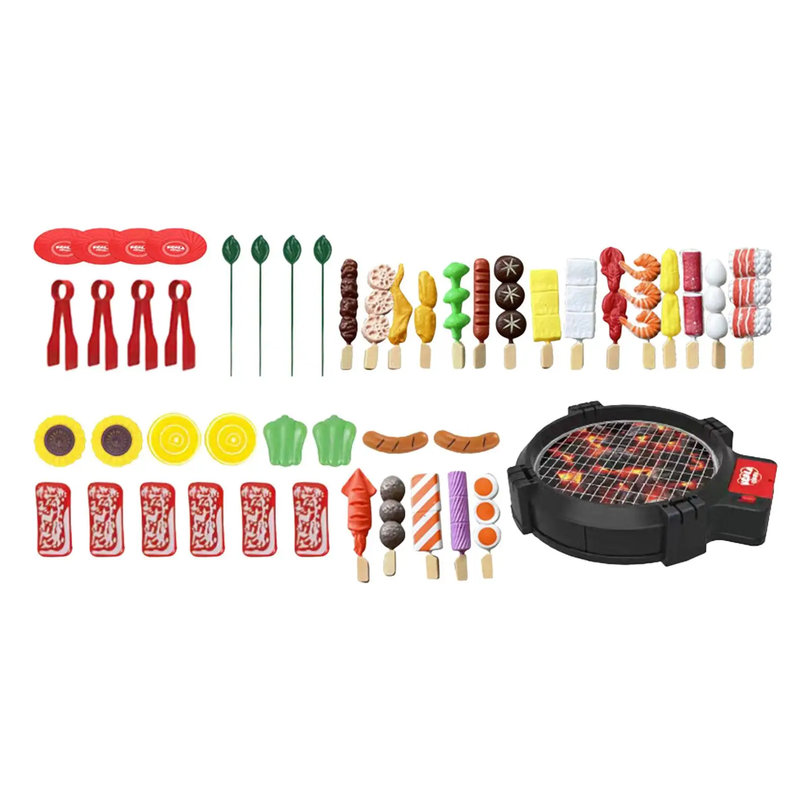 47Pcs Toy BBQ Grill Set Barbecue Kitchen Cooking Playset Barbecue Toy with Realistic Sound and Food Flipping for Girls Boys