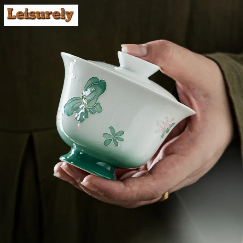 Butterfly Flower Travel Tea Set Kit Aesthetic 1 Pot 2 Cups Tea Brewing Organizer Portable Outdoor Handbag Teaset Collection Gift