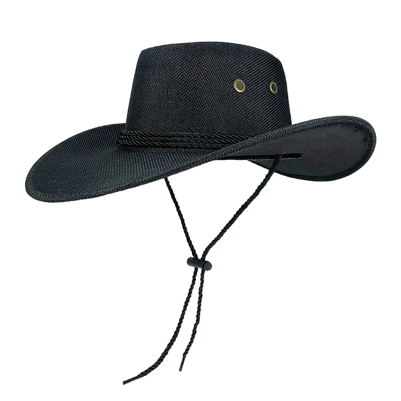 Western Cowboy Hat for Men Summer Wide Brim Sunscreen Denim Sun Cap Outdoor Travel Hiking Fishing Anti-UV Visor Travel Hats