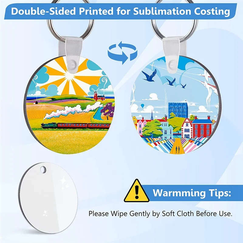 MDF Sublimation Blanks Keychain 100Pcs Bulk Sublimation Keychain Blanks with Key Ring Double-Sided for DIY Craft Making