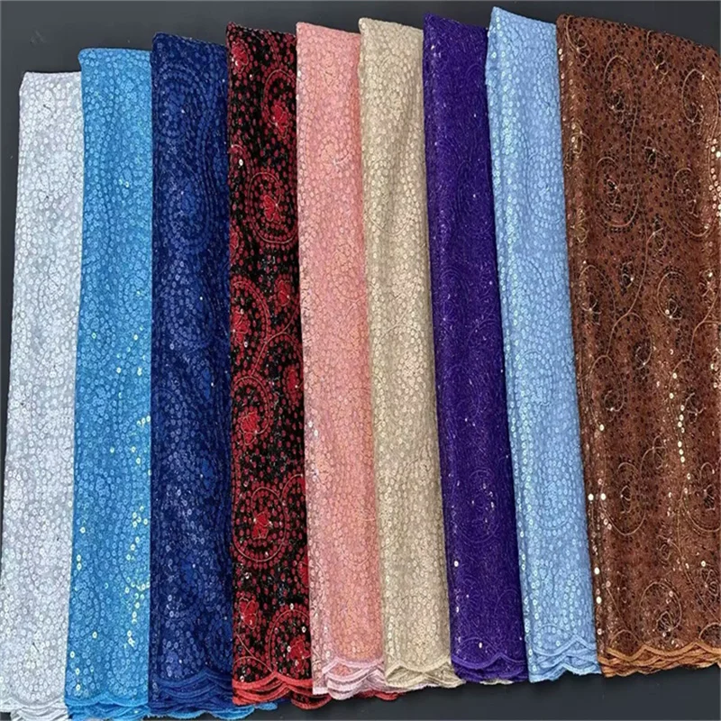 

2024 African Sequins/Stone Lace Fabric Double Mesh High Quality French Nigerian Groom Lace Fabric For Sewing Dress Wedding Party