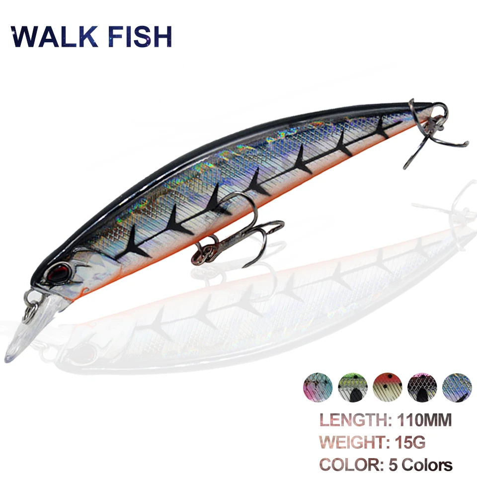 

WALK FISH гольян 110 мм/15 г, Тонущая жесткая рыболовная приманка, 3D натуральные глаза, искусственный Джеркбейт, воблер, приманка для речной рыбалки, окуня, форели, рыба