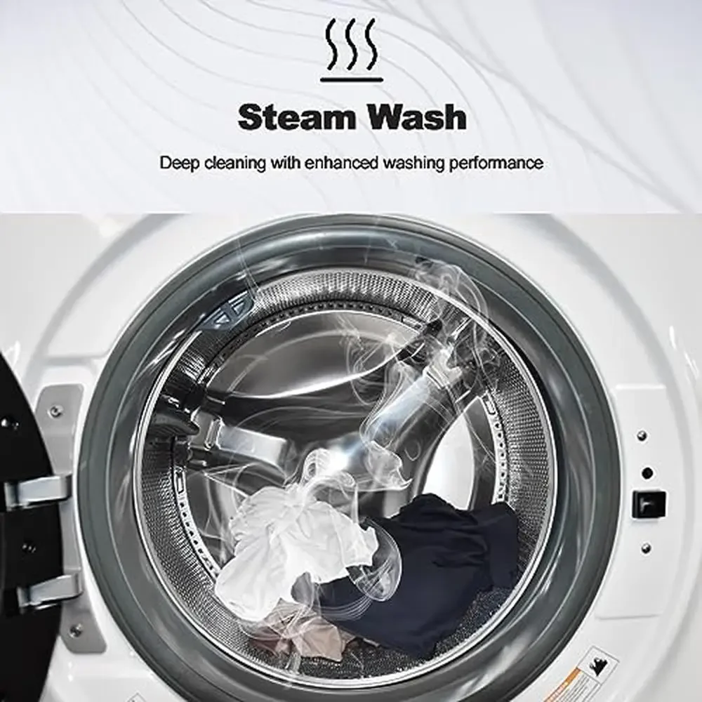 27in Front Load Washer 4.5 Cu. Ft. Capacity Steam Quiet Motor LED Control 12 Wash Cycles Tub Clean Energy Saving Closet Depth 5