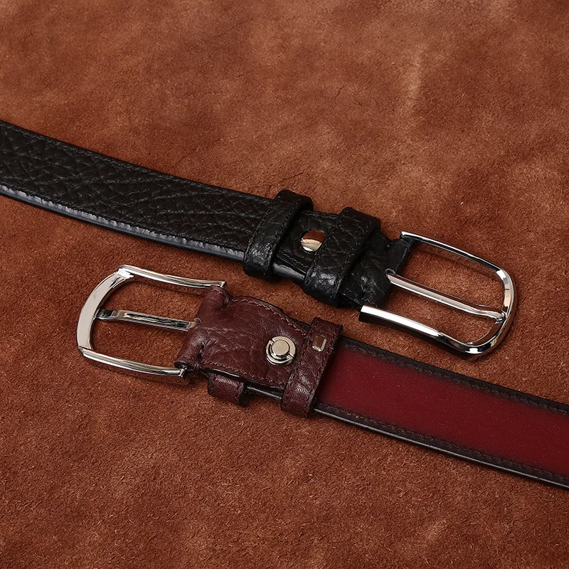 3.8CM Pure Cowhide Genuine Leather for Men High Quality Jeans Needle Buckle Belts Cowboy Waistband Male Fashion BusinessLuxury