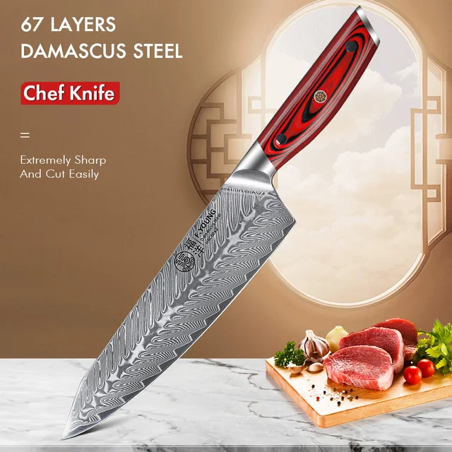 F.YOUNG 8.2 "Coltelli da chef professionali Coltello da cucina in acciaio di Damasco Carne affilata Verdura Mannaia per carne in stile giapponese Coltello Gyuto 1