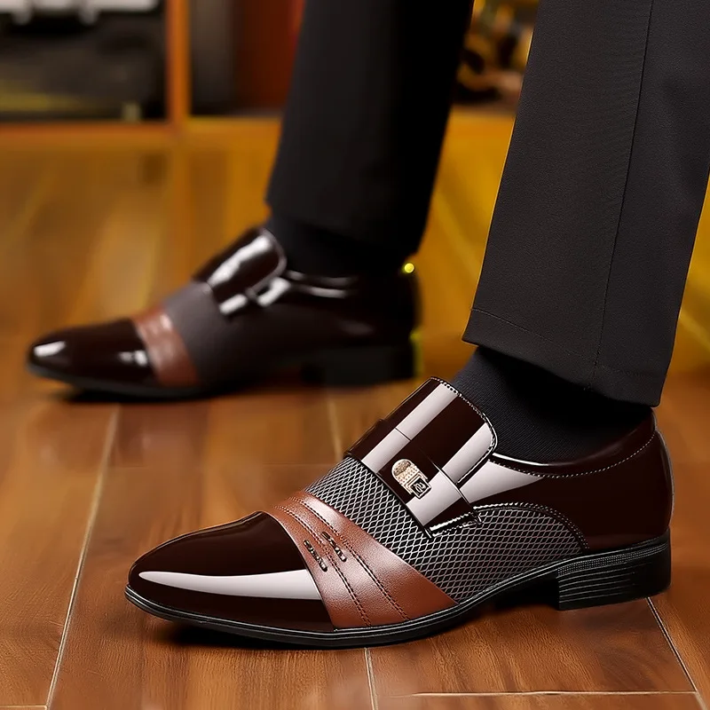 Men Leather Formal Shoes Spring and Autumn Business Low Top Wear Resistant Burgundy