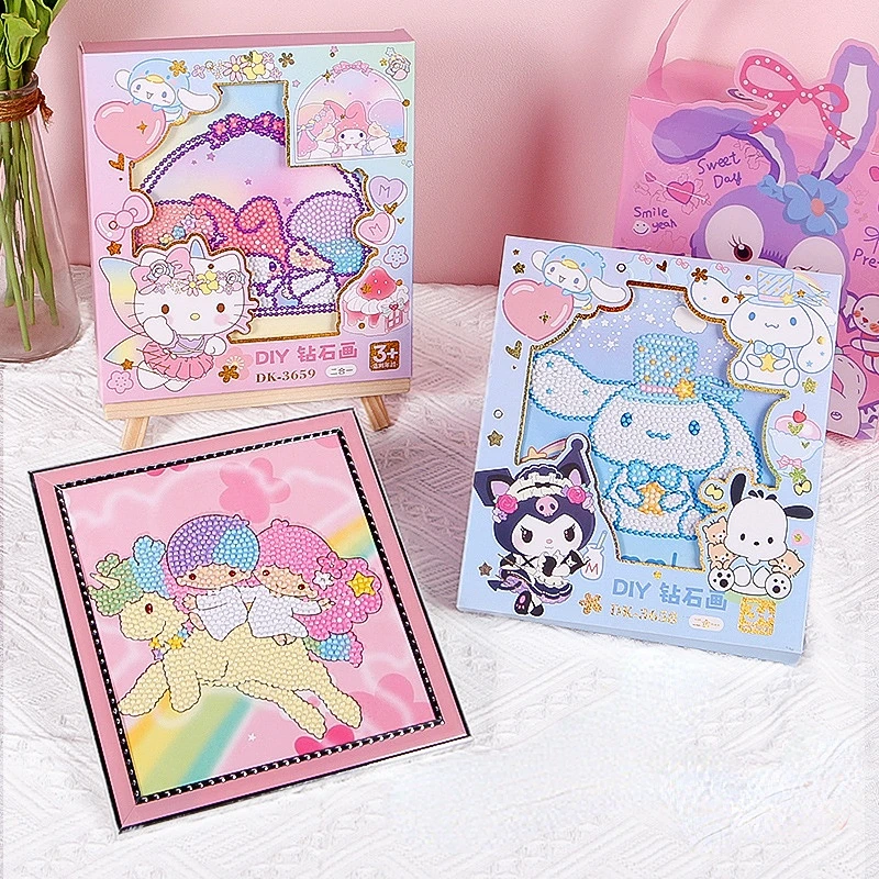 Diamond painting children Hello Kitty new full drill handmade fun diy Melody Kulomi room decorative stickers kawaii gifts