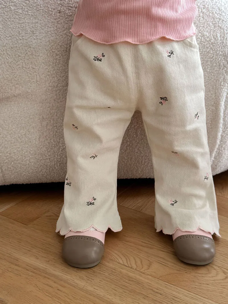 Girls Autumn Floral Embroidered Bell Bottom Pants