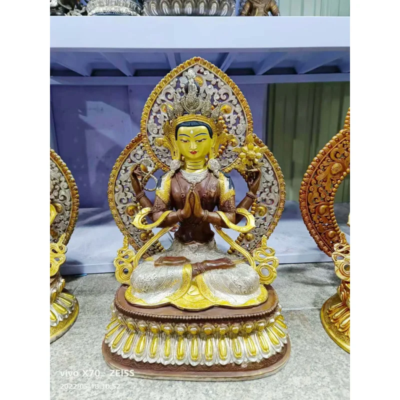 

50cm large Buddhism Gilding Buddha statue Tibet HOME temple altar bless safe health Four arm Avalokitesvar Guan yin brass buddha