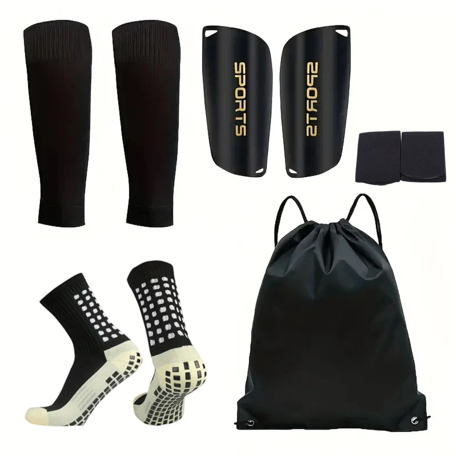 5-Piece Set of Outdoor Sports Football Socks + Shin Guards + Leg Socks + Ankle Protectors + Storage Bag