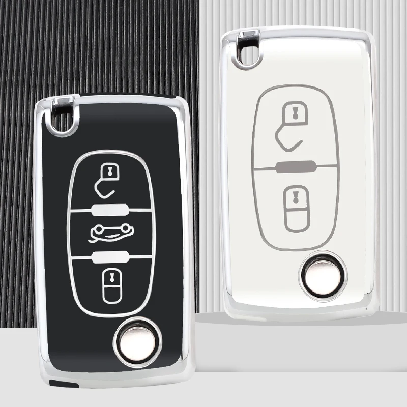 

TPU Car Flip Key Case Cover Shell For Peugeot 107 207 307 308 407 607 3008 5008 For Citroen Xsara Picasso C5 C6 C8 Keyless Fob