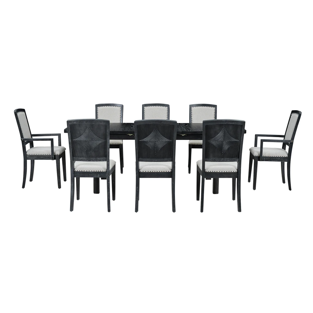 YQXH Rustic Extendable 84inch Dining Table Set with 24inch Removable Leaf , 6 Upholstered Armless Dining Chairs