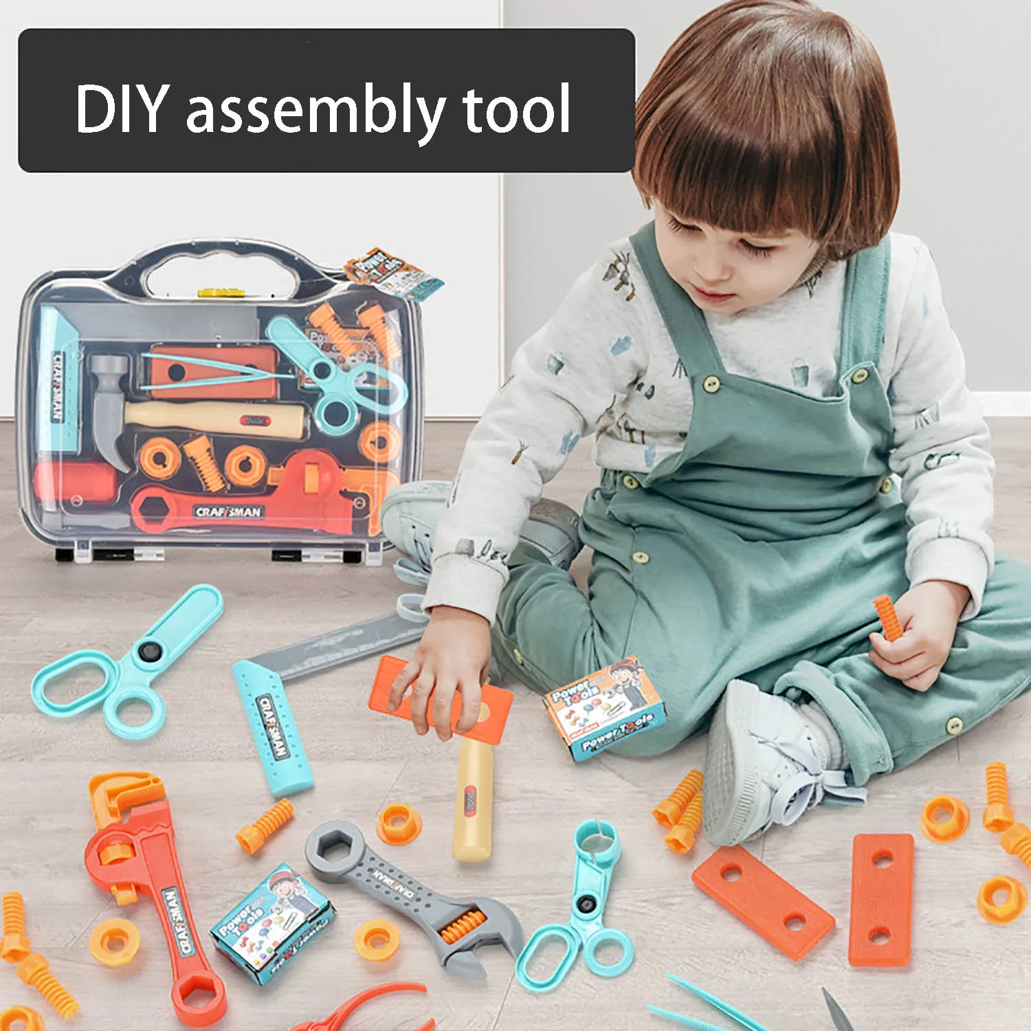 Kids Construction Toys Kids Pretend Play Set Kids Educational Toys Home Repair Toys Model Assembly Tools Children's Tool Carrying Case Disassembly and Assembly Engineering Series Storage Box DIY Assembling for Home Toys