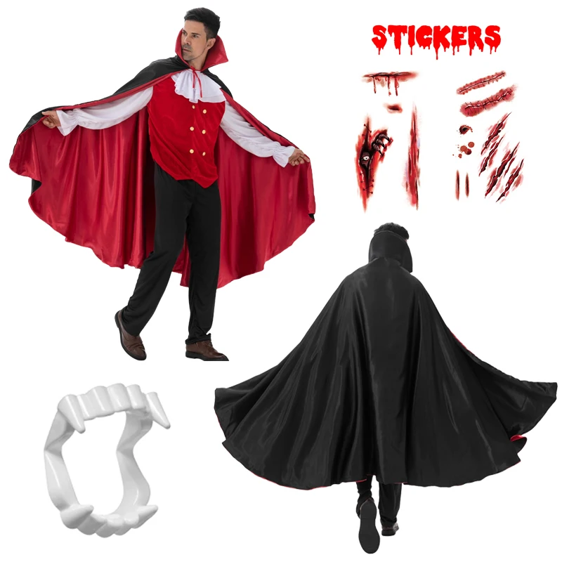 Boys Halloween Vampire Cosplay Costume for Men Kids Adults Carnival Party Outfit Costumes with False Teeth Walking Cane cosplay jumpsuit kids cosplay costume