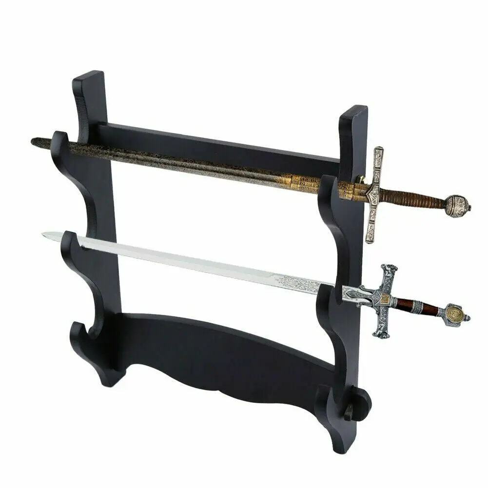 1Pc Supporto Da Parete In Legno Nero Samurai Sword Katana Holder Stand Hanger Staffa Rack Display 1/2/3 Strati Decorazione Della Casa Artigianato