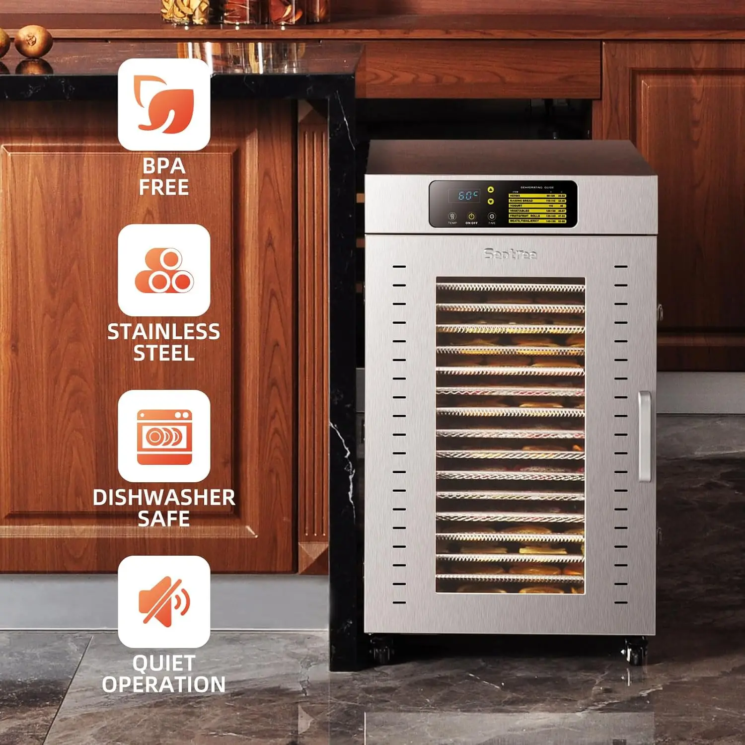 Food Dehydrator 18 Trays, 1500W Large Capacity 34.42ft² Food Dryer Machine for Jerky, Meat, Fruit, Herbs, Full Stainless Steel 3