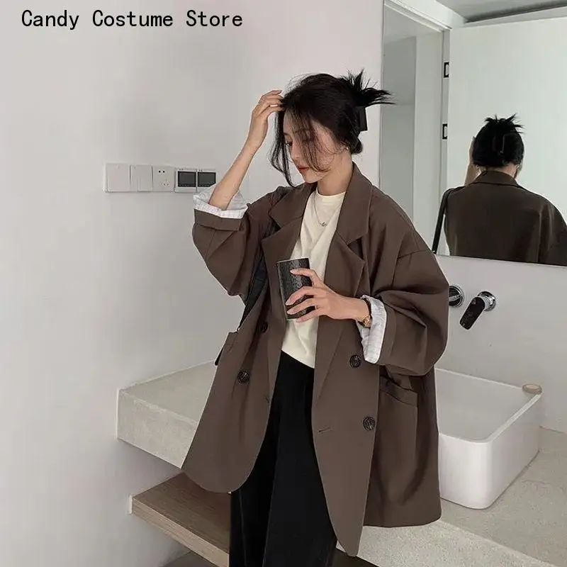 Simple Office Lady All-match Outwear Pockets Retro Elegant Formal Colleges Femme Pure Color Blazers Women