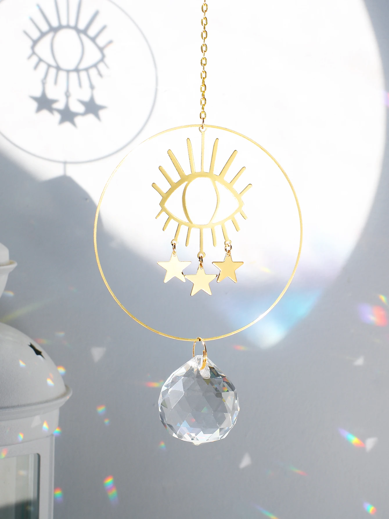 Hanging Crystal Suncatcher Evil Eye Star Prisms Stained Glass Sun Catcher Rainbow Maker Round Garden Pendant Outdoor Decorations