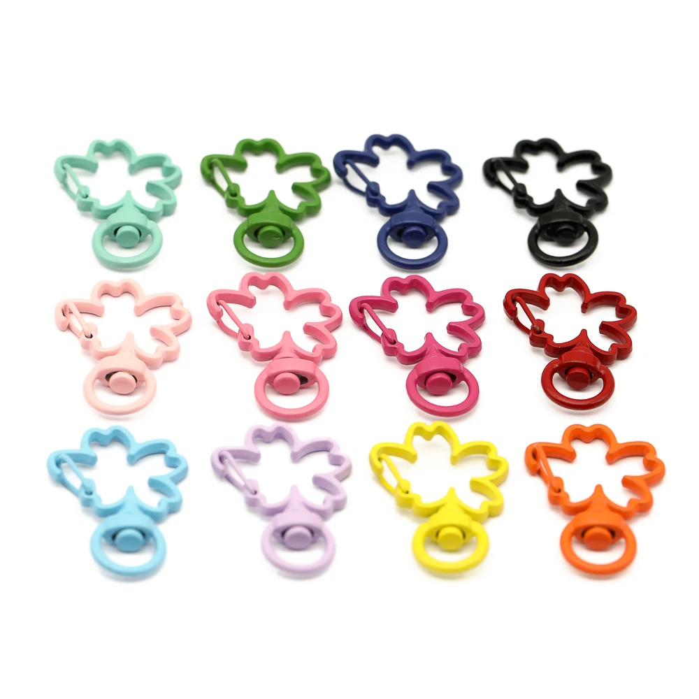 10pcs/lot Lovely Candy Colors Sakura Shape Lobster Keychain Lobster Clasp Hooks Key Circle for Key Ring Clasp DIY Making