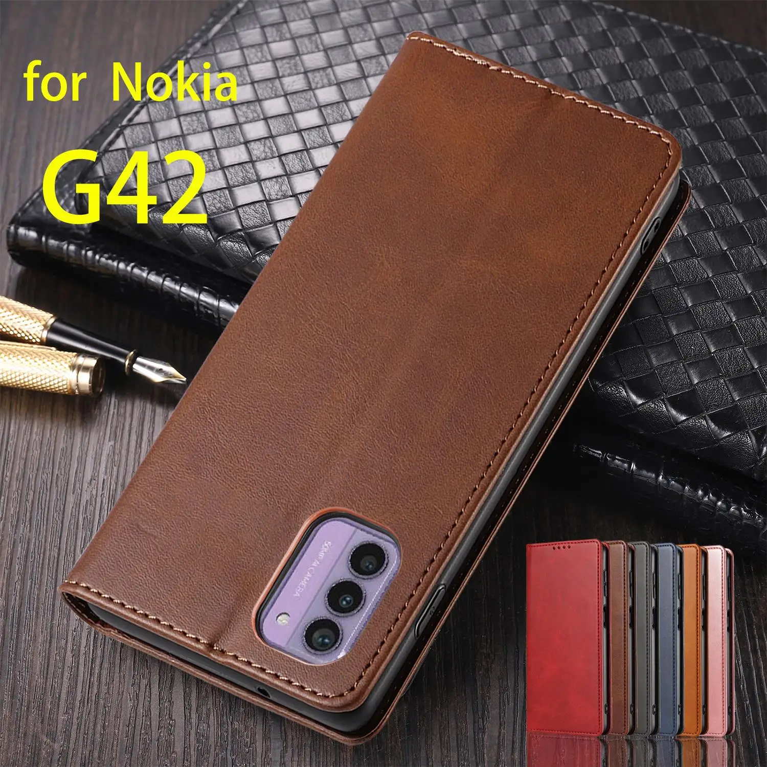 가죽 케이스, Nokia G42 카드홀더 홀스터, 마그네틱 어트랙션 커버, 지갑 플립 케이스, Capa Fundas Coque
