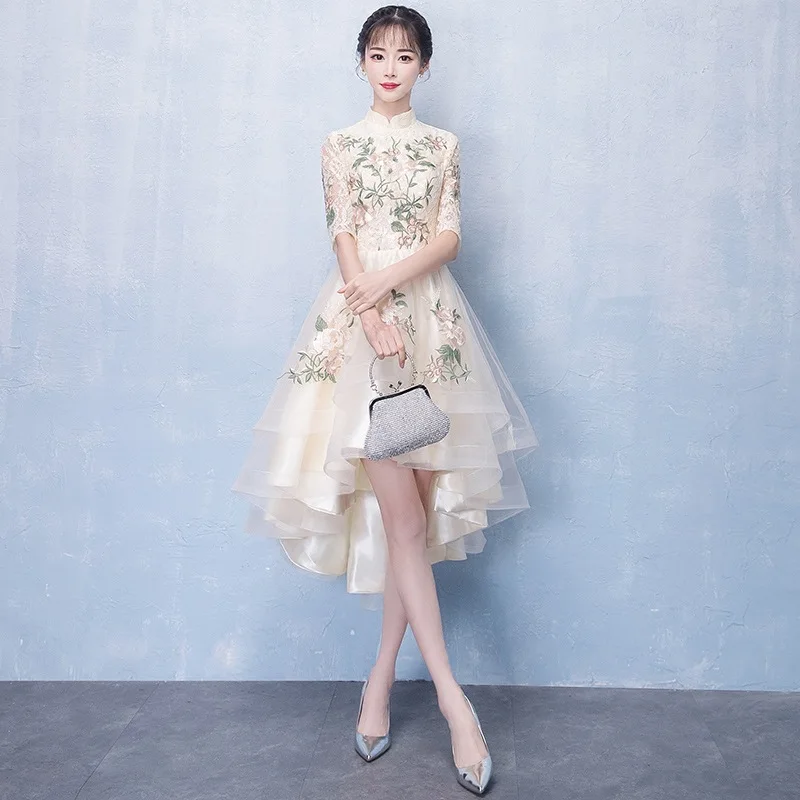 

Women's Formal Evening Dresses 2024 Chinese Banquet Elegant Front Short Back Long Dress Bridesmaid debut gown For Women