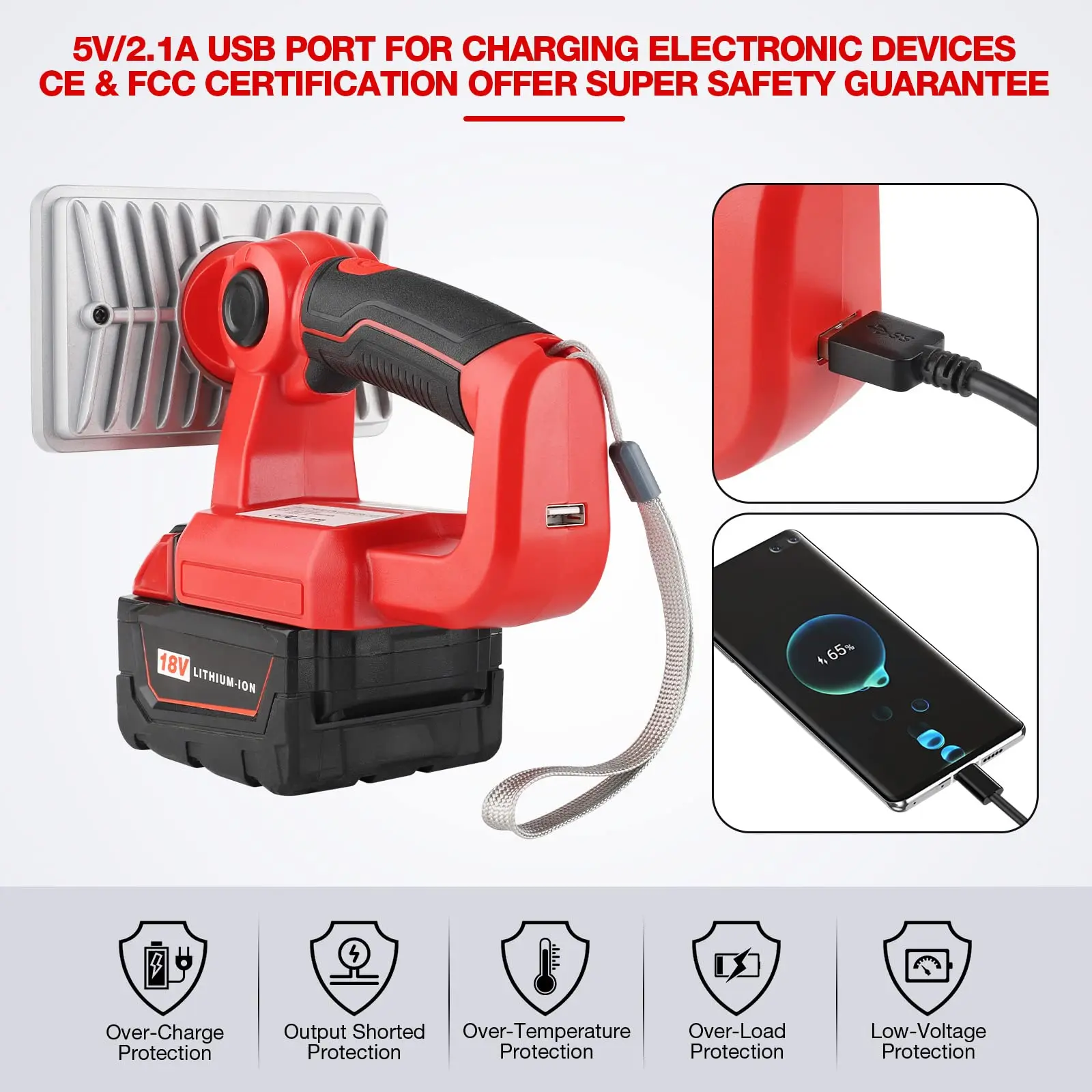 LED Work Light Flashlight For Milwaukee m18 18V Battery 18w 2000lm Portable Floo