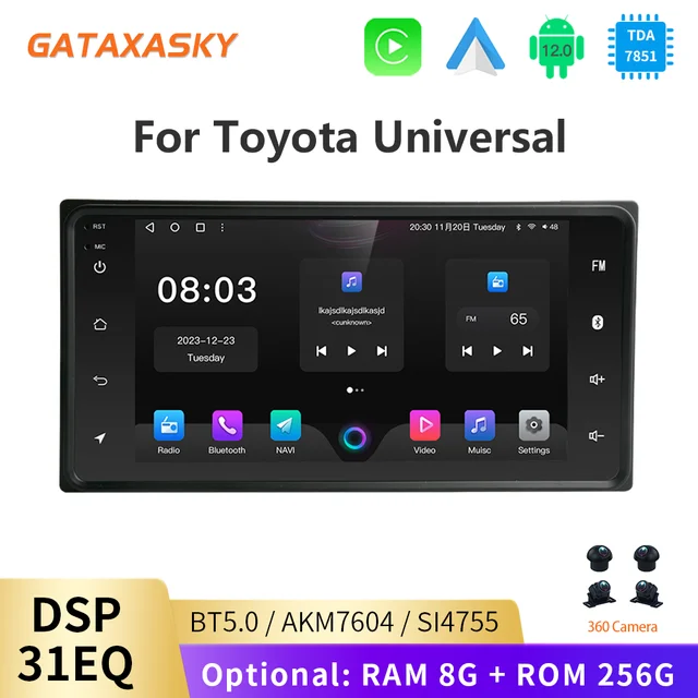 GATAXASKY Android 12 Universal Car Multimedia Radio Player CarPlay Stereo For Toyota VIOS CROWN CAMRY HIACE PREVIA COROLLA RAV4