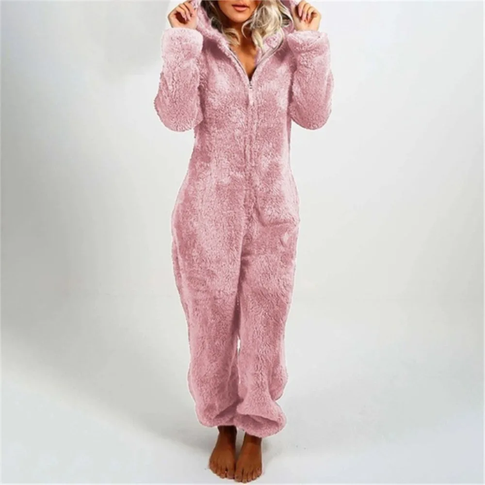 Winter Plush Jumpsuit Hooded Sleepwear Women Long-Sleeve Zipper Keep Warm Pajamas Homewear Onesies S-3xl women jumpsuit,kigurumi pajamas onesies,women bodysuit sleep wear set,flannel pajamas onesies