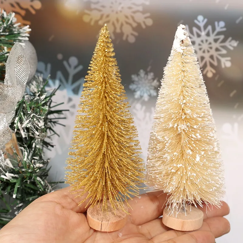 Description Picture 3 of itemArtificial Mini Christmas Tree DIY Crafts Sisal Pine Tree Desktop Miniature Ornaments with Wood Base Winter Xmas Party Decor