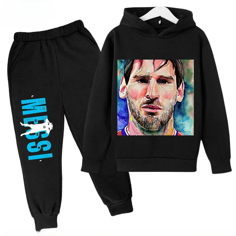 thumbnail image 1 of Conjunto de sudadera con capucha para niños y pantalones deportivos de 2 piezas para niños y niñas Ropa infantil con estampado de Messi Ropa de bebé, 1 of 5