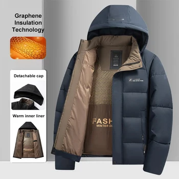 Giacca antivento calda in grafene da uomo 2024 inverno nuova moda comoda soprabito con cappuccio da esterno ispessito abbigliamento Casual maschile 1