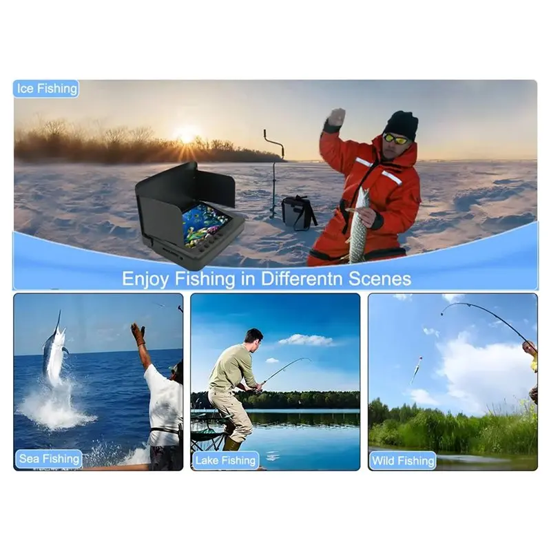 A74K-휴대용 수중 낚시 카메라 키트 5인치 모니터 4K 카메라 DVR 포함 20M 케이블 야간 투시 기능 바다/강 얼음용