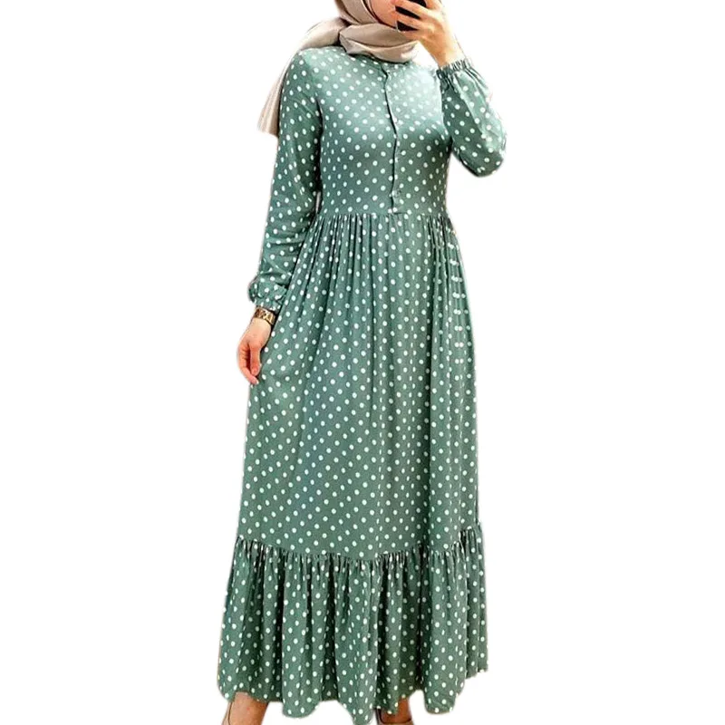 

Модное платье-макси в горошек для мусульманских женщин, длинное платье с оборками, женское платье в мусульманском стиле, женское платье Дубай, женское платье