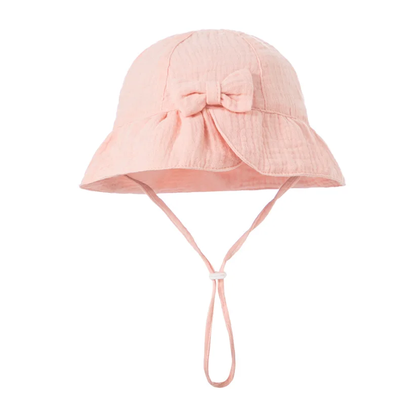 Muslin Baby Summer Hat Beach Kids Sun Hats for Girls Bow Sweet Infant Cap Toddler Bucket Hat Newborn Accessories 0-12M 4