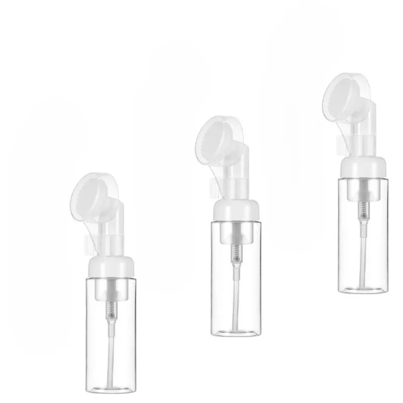 Foaming Plastic Facial Pump Bottle with Brush Head - Refillable Travel Soap Dispenser