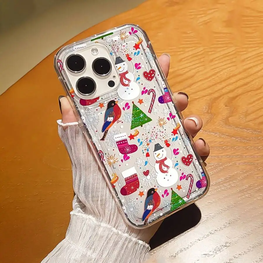 Festive Cartoon Christmas Pattern Clear Phone Case Cover