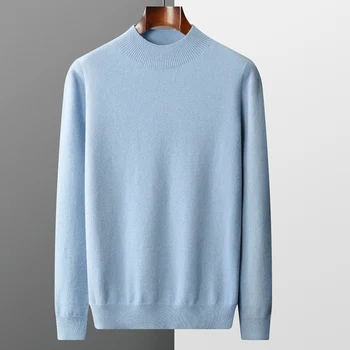 Maglione in puro cashmere 100% lana da uomo mezzo dolcevita pullover moda casual ispessimento top maglione lavorato a maglia 1