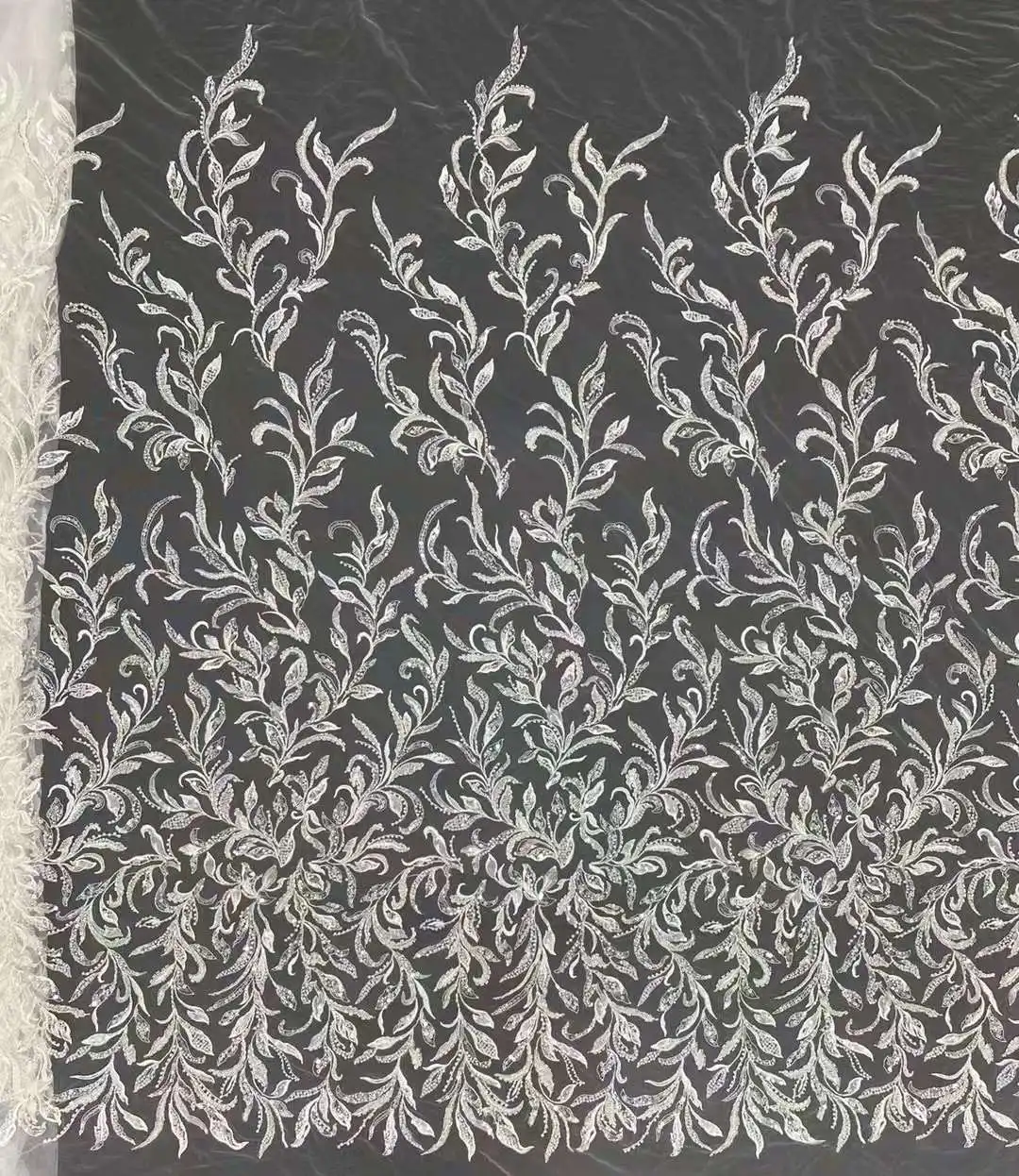 

Popular White Silver Beads Embroidery French Tulle Net African Lace Fabric For Evening Dresses Weddings Party