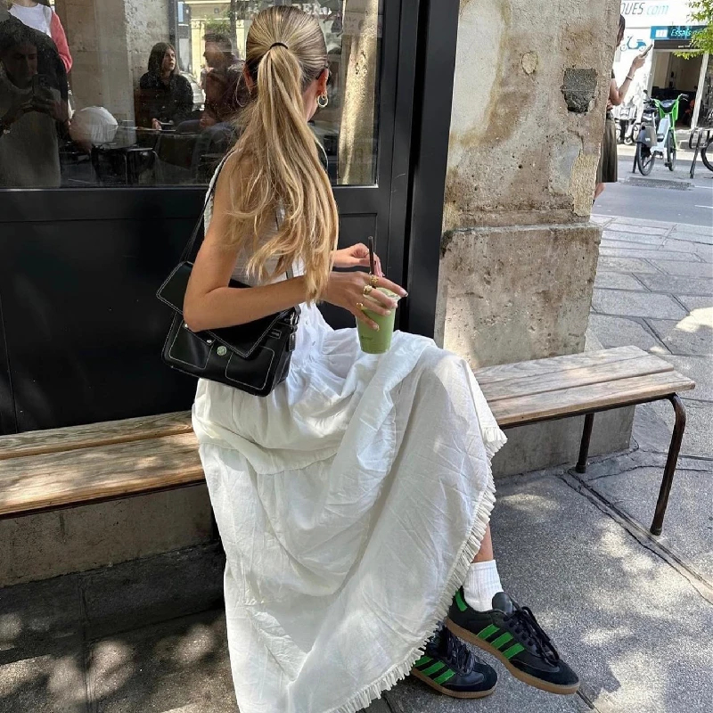 Square-neck White Maxi Dress